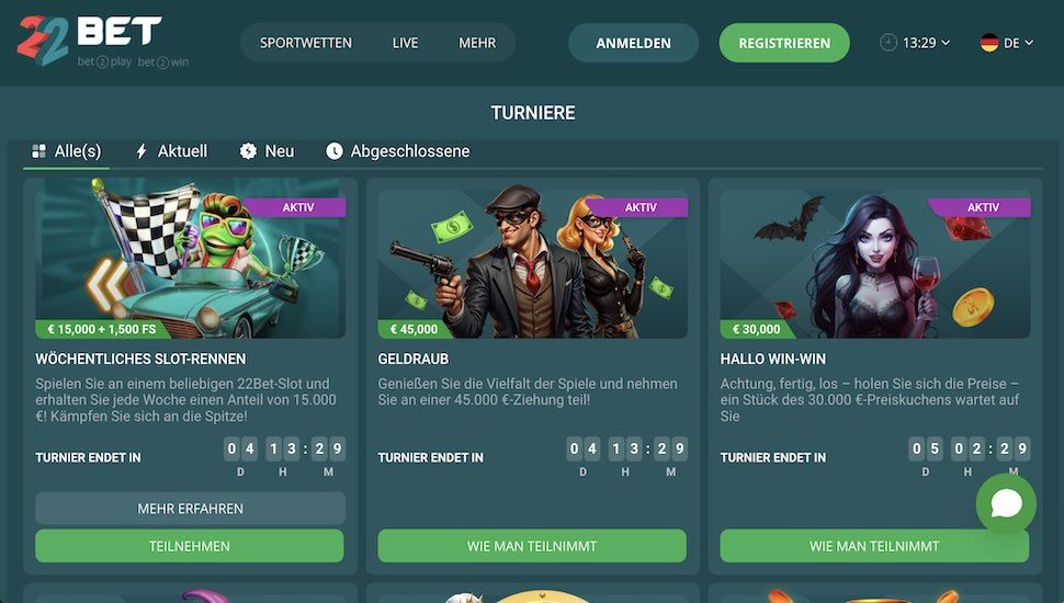 22bet Casino Turniere