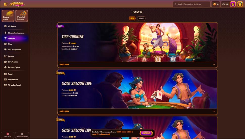 Alawin casino Turniere