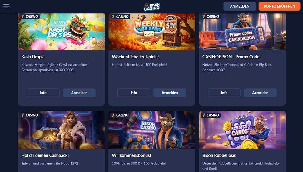 Bison Casino – Liste der Boni
