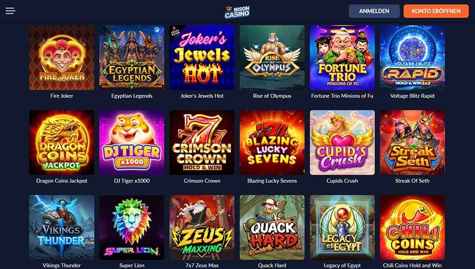 Bison Casino – Liste der Spielautomaten