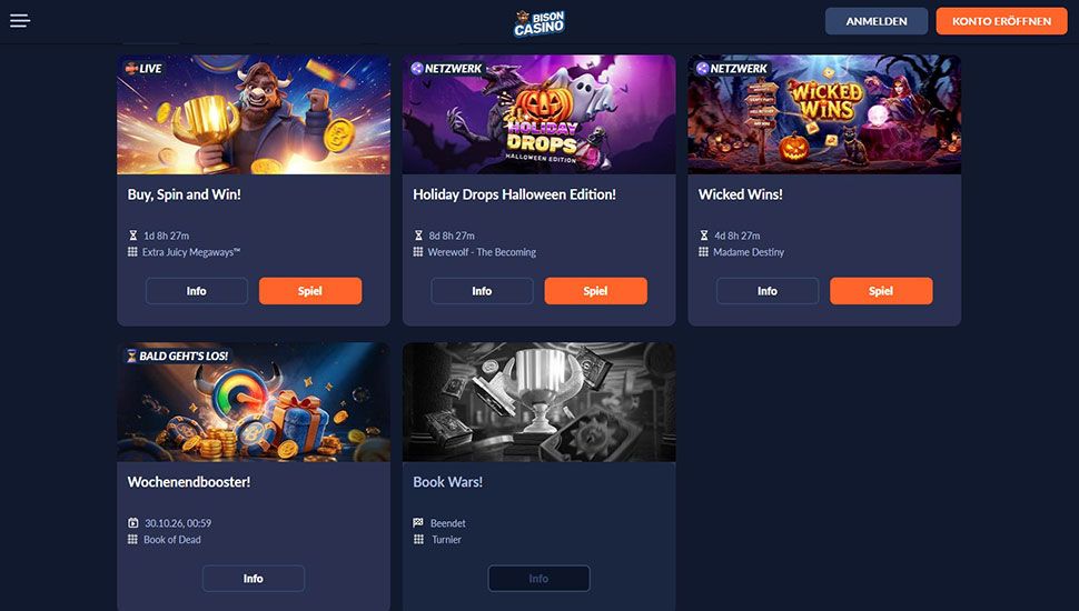 Bison Casino – Liste der Turniere