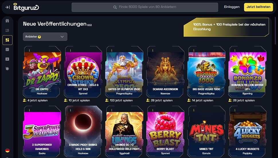 Bitguruz Casino – Liste der Spiele