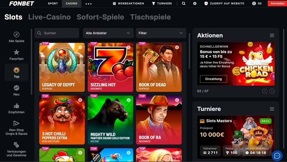 fonbet Spielauswahl 