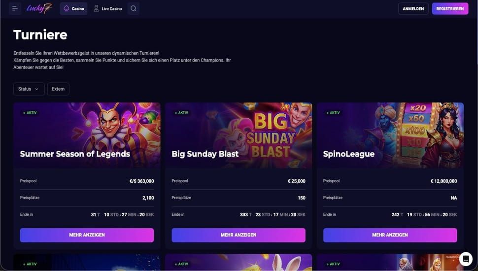 Lucky7even Casino Turniere