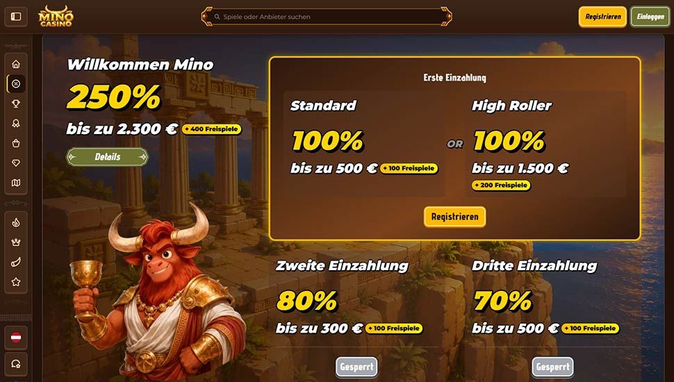 MinoCasino – Liste der Boni