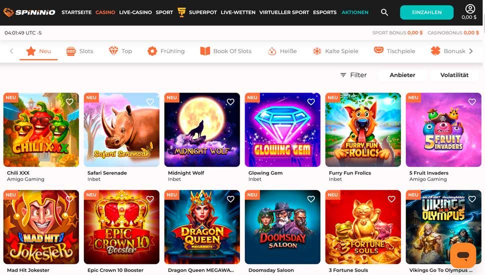 Spielauswahl spininio